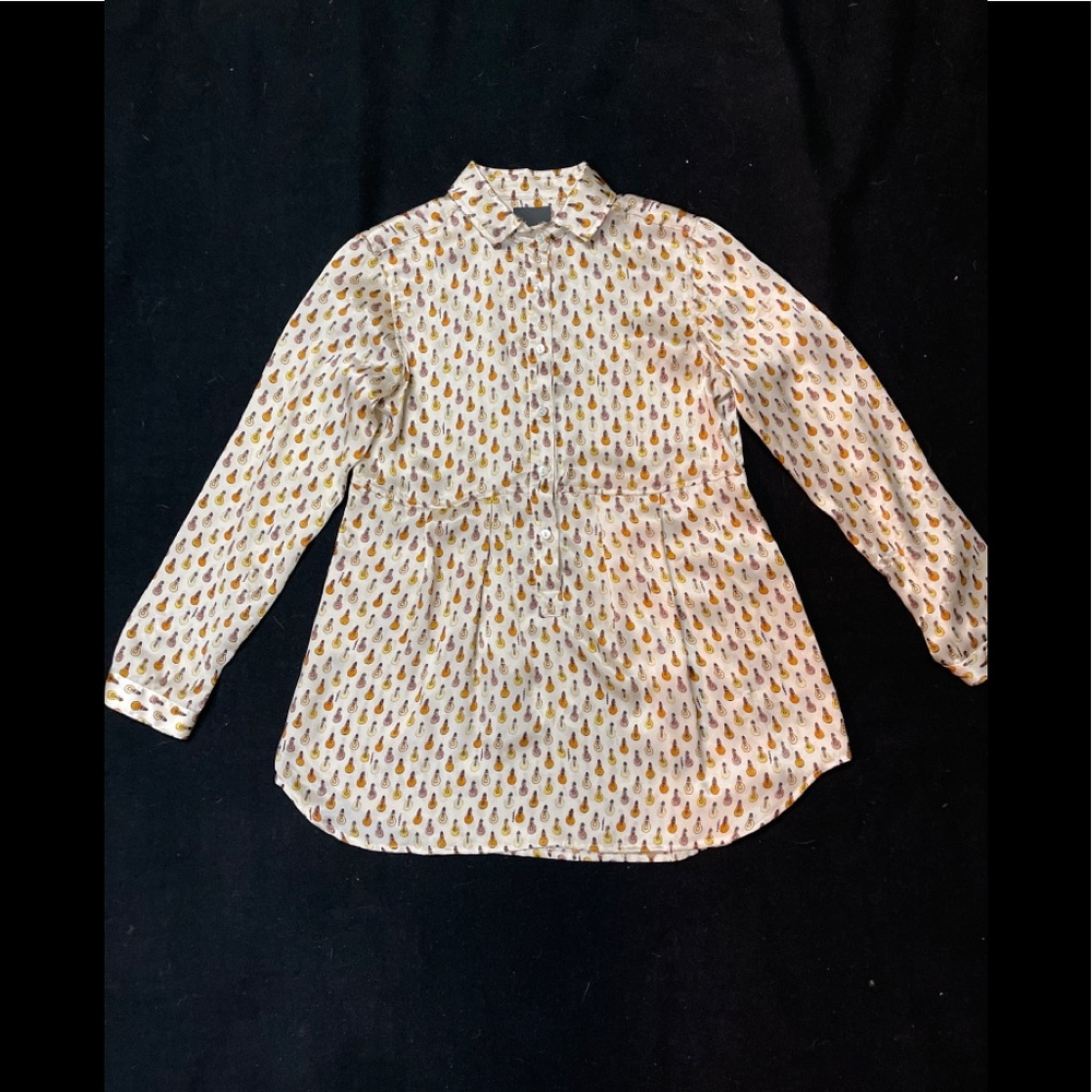 FENDI Ivory Silk Logo Lighting Bulbs Print Button Down Shirt Big Girl Sz 9 Year